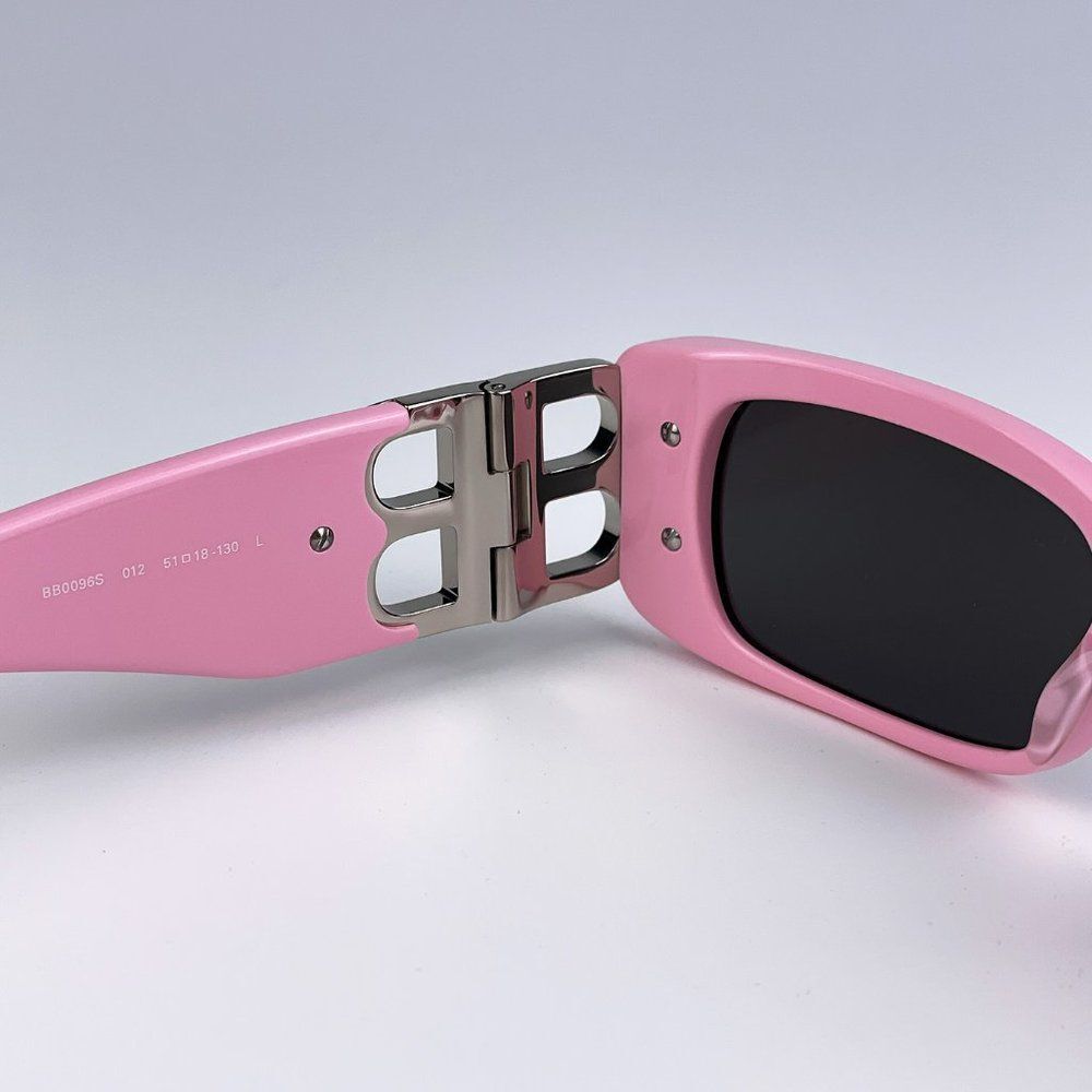 Balenciaga  BB0096S 012 Sunglasses Pink Silver Logo Grey Rectangle Unisex - Picture 11 of 12